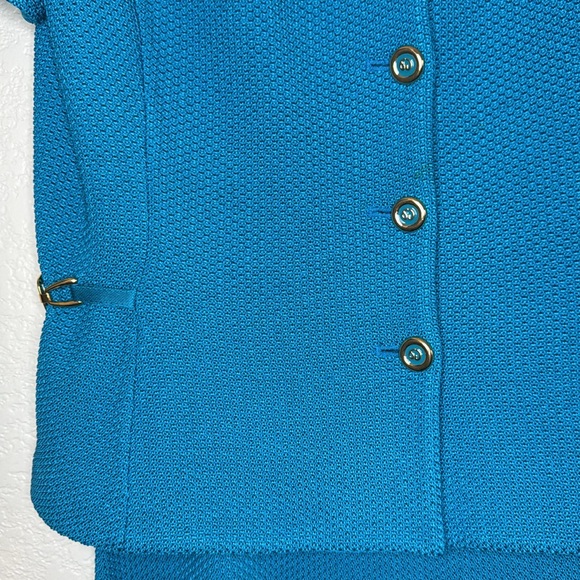 ST. JOHN COLLECTION Azul Knit 2 pc Skirt + Jacket Gold Button Chain Suit Set 8 M - Picture 6 of 15